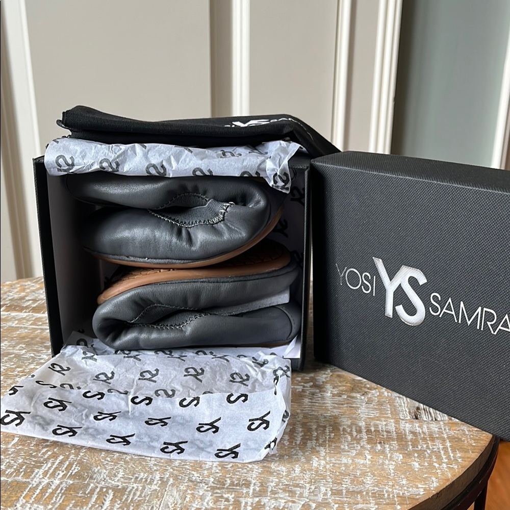 Yosi Samra Gray Leather Ballet Flats New In Box
